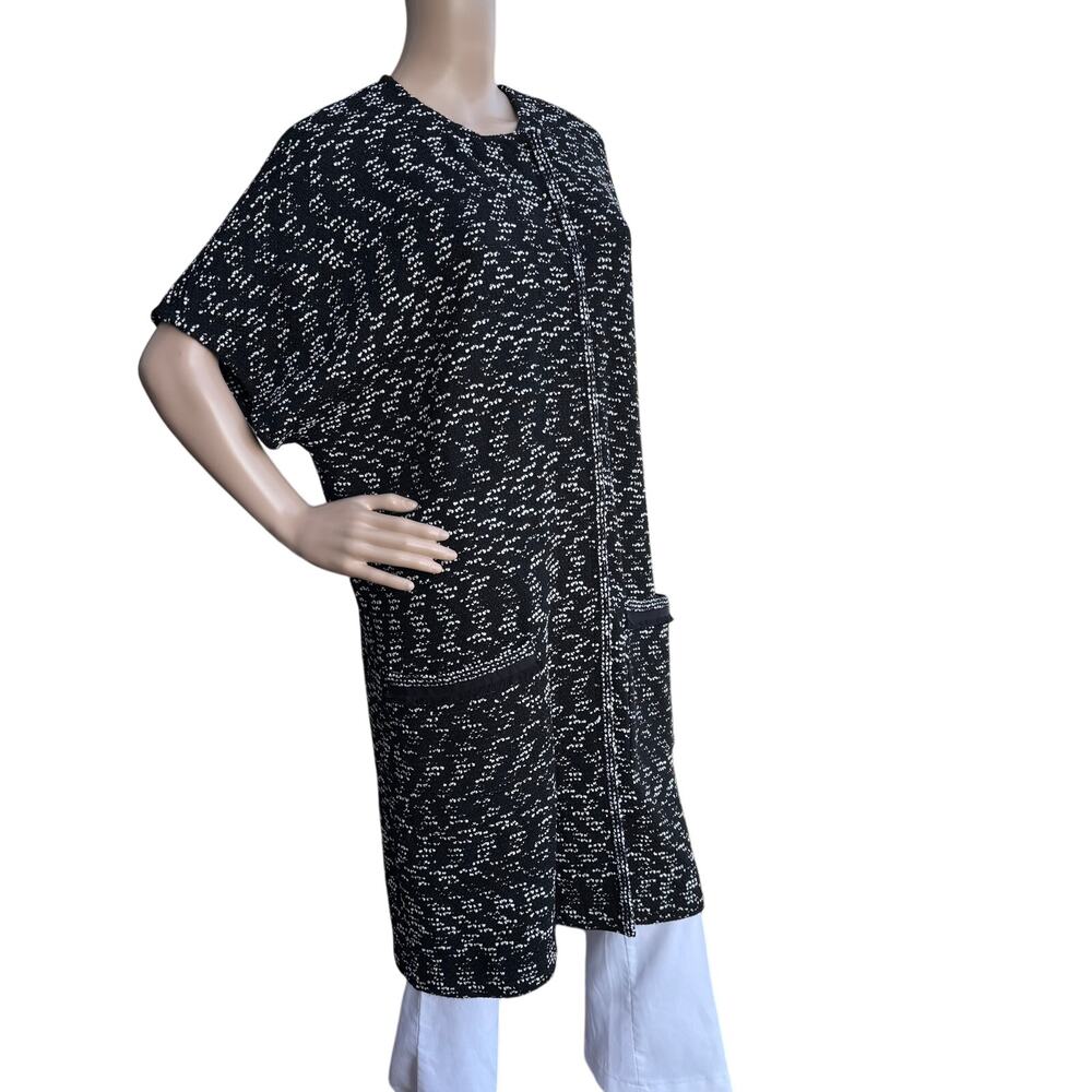 St John Collection Boucle Duster Jacket Short Sleeve Black White Fringe 8
